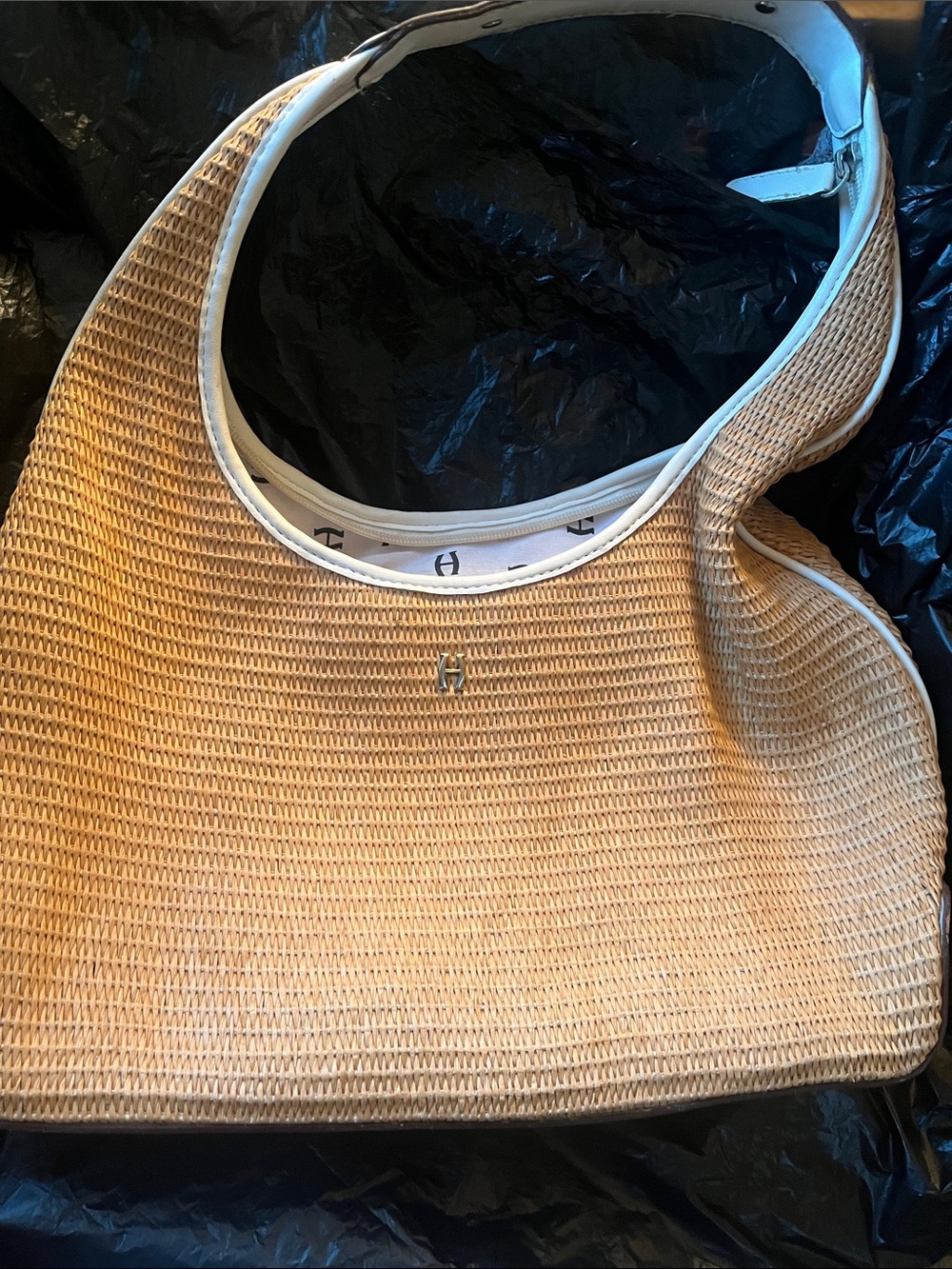 Heritage Tan Woven Shoulder Bag with White Trim